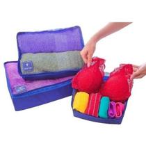 Kit Saco Organizador De Mala Bagagem Para Viagem Zíper Saco Bolsa Mochila Azul