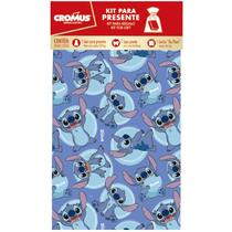 Kit saco para presentes com laço pronto e cartão Stitch Disney Cromus - G3 50x70