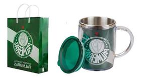 Kit Sacola Caneca Térmica Faixa Com Tampa 450ml - Palmeiras Kit Sacola Caneca Térmica Faixa Com Tampa 450ml - Palmeiras