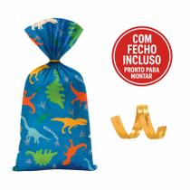 Kit Sacolinha 20x29cm Festa Dinossauro com Fecho Incluso 50 Unidades Pronto para Montar - Cromus