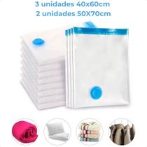 Kit Sacos a Vácuo 3 Unidades 40x60cm 2 Unidades 50x70cm Organizador de Mochila Mala Mantas Travesseiro