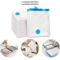 Kit Sacos a Vácuo 4 Unidades 50x70cm e 4 Unidades 60x80cm Organizador de Travesseiro Toalhas Mantas Almofadas