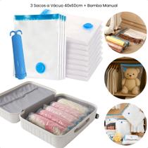 Kit Sacos a vácuo 40x60cm Organizador de Mochila Bolsa Roupas + Bomba Manual Kit Sacos a vácuo 40x60cm Organizador de Mochila Bolsa Roupas + Bomba Manual