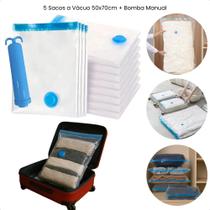 Kit Sacos a vácuo 50x70cm Organizador de Mochila Mala Mantas Travesseiro + Bomba Manual Kit Sacos a vácuo 50x70cm Organizador de Mochila Mala Mantas Travesseiro + Bomba Manual