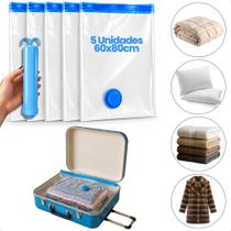 Kit Sacos a vácuo 60x80cm Organizador Para Viagem Roupa Mala + Bomba Manual Kit Sacos a vácuo 60x80cm Organizador Para Viagem Roupa Mala + Bomba Manual