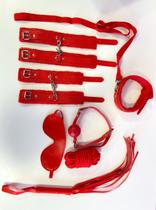 Kit Sado Completo com Algemas, Chicote e Corda Kit Sado Completo com Algemas, Chicote e Corda