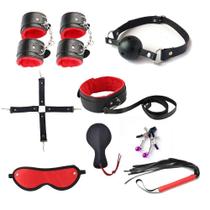 Kit Sadomadoquismo Bdsm 10 Peças Fetiche Algema Chicote Palmatoria Dominatrix Erotico Bondage