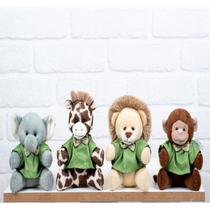 Kit safari mini leão, elefante, macaco, girafa - 4 pçs