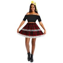Kit Saia Curta Feminina Xadrez Festa Junina Acinturada Rodada Renda São João Mini Chapéu de Palha Presilha Tiara Look Adulto Criança Kit Saia Curta Feminina Xadrez Festa Junina Acinturada Rodada Renda São João Mini Chapéu de Palha Presilha Tiara Look Adulto Criança