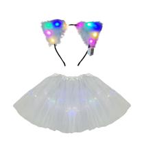 Kit saia de tule 40cm tiara de gato led fantasias carnaval