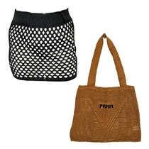 Kit Saia ou Short Tricot Feminina com Bolsa Sacola de Praia Crochê