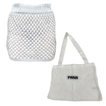 Kit Saia ou Short Tricot Feminina com Bolsa Sacola de Praia Crochê