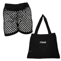 Kit Saia ou Short Tricot Feminina com Bolsa Sacola de Praia Crochê