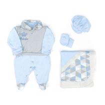 Kit Saída de Maternidade Azul Bebê Estampada 5 Peças 100% Algodão - Zany Baby