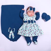 Kit Saida de Maternidade Bebê Menina Luxo Charme Azul Petróleo Lara