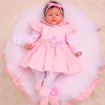 kit Saída de Maternidade Maya com Vestido Menina Rosa Enxoval Bebê Algodão 05 Peças