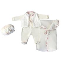 Kit saída de maternidade para bebe menino e menina com saco de dormir azul rosa em algodão meia estação e inverno