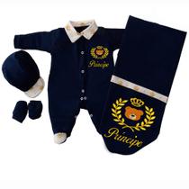 Kit Saida de Maternidade para Bebê Menino Principe 04 peças 100% Algodão - Pandora Baby Enxovais