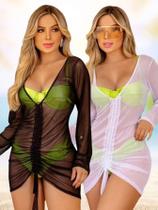 Kit Saída de Praia Gringa Vestido de Tule Estilo Cinturado Linha Luxo 2 peças