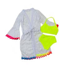 Kit Saída De Praia Infantil E Biquíni Neon Meninas Novidade Kit Saída De Praia Infantil E Biquíni Neon Meninas Novidade