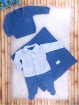 Kit Saída Maternidade Azul Jeans Menino Príncipe Luxo