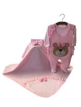 Kit Saída Maternidade Bebe Menina Rosa Ursinha Com Jardineira e Body - Pitu Baby