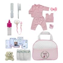 Kit Saída Maternidade Bolsa Rosa E Roupas + Acessórios