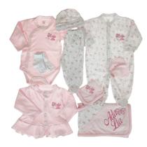 Kit saída maternidade branco e rosa borboleta personalizada com o nome do bebê - 9 peças