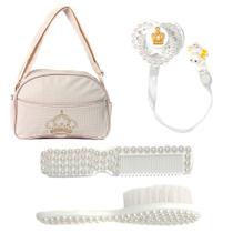 Kit Saida Maternidade com Bolsa Bege com Escovinha e Pente para Bebê Kit Saida Maternidade com Bolsa Bege com Escovinha e Pente para Bebê