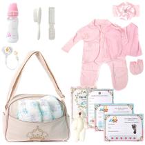 Kit Saida Maternidade com Roupa, Bolsa Bege e Acessórios