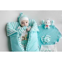 Kit saída maternidade de bebe masculino e feminina tema safari animais azul rosa vermelha para menino e menina com saco de dormir em algodão