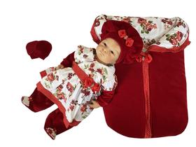 Kit Saída Maternidade de Inverno Menina Vermelha e Floral de Plush - BellaDonna Baby