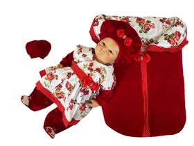 Kit Saída Maternidade de Inverno Menina Vermelha e Floral de Plush - Pitu Baby