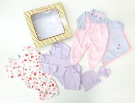 KIT Saída Maternidade - Macacão e Manta / 2 Body e Calça / Touca e Luva - Feminino - Nethuno Baby