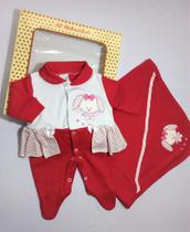 KIT Saída Maternidade - Macacão e Manta - Babados com Bordado de Cachorrinha KIT Saída Maternidade - Macacão e Manta - Babados com Bordado de Cachorrinha