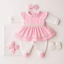 Kit Saída Maternidade Menina 05 Peças Lavínia Roupas de Bebê Malha 100% Algodão