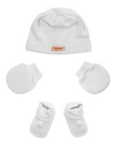 Kit Saída Maternidade Touca Sapatinho E Luvas Branco Trico Kit 3 Peças Recém Nascido Fio de Amor