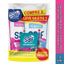 Kit Saif Tira Manchas Sachê Sem Cloro Multiuso + Roupas Brancas + Limpa Máquinas Saif 80 g Kit Saif Tira Manchas Sachê Sem Cloro Multiuso + Roupas Brancas + Limpa Máquinas Saif 80 g