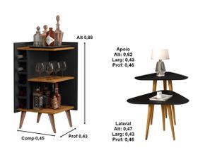 Kit Sala Berenice Adega Malbec e Mesa 3 Pontas Pés Palito Retrô cor Preto / Freijó - Comprar Moveis em Casa