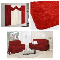 Kit Sala Capa Sofá 2/3 Lugares + Cortina 2 m + Tapete Peludo 2,00 X 1,40 Vermelho Kit Sala Capa Sofá 2/3 Lugares + Cortina 2 m + Tapete Peludo 2,00 X 1,40 Vermelho