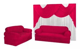 Kit Sala Conforto Cortina 3,00 x 2,80 com Kit Capa Elasticada 3 e 2 Lugares - Pink/Branco