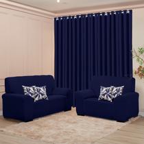 Kit Sala Cortina 3m e Capa de Sofá Coladinha 2 e 3 Lugares e 4 Almofadas Florais, Decoração