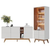 Kit Sala de Jantar Buffet Aparador e Cristaleira com Led Off White Freijó Colibri