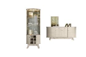 Kit Sala de Jantar Estar Cristaleira Marina Buffet Mônaco Decorativo Calacata e Off White Liberty Móveis Kit Sala de Jantar Estar Cristaleira Marina Buffet Mônaco Decorativo Calacata e Off White Liberty Móveis