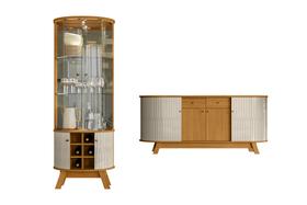 Kit Sala de Jantar Estar Cristaleira Marina Buffet Mônaco Decorativo Cinamomo e Off White Liberty Móveis Kit Sala de Jantar Estar Cristaleira Marina Buffet Mônaco Decorativo Cinamomo e Off White Liberty Móveis