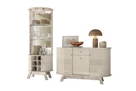 Kit Sala de Jantar Estar Cristaleira Marina Buffet Monza Calacata e Off White Liberty Móveis Kit Sala de Jantar Estar Cristaleira Marina Buffet Monza Calacata e Off White Liberty Móveis