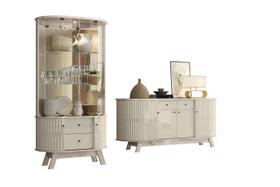 Kit Sala de Jantar Mônaco e Moss Calacata Off White Buffet 4 Portas e Cristaleira com LED Liberty Móveis Kit Sala de Jantar Mônaco e Moss Calacata Off White Buffet 4 Portas e Cristaleira com LED Liberty Móveis