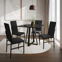 Kit Sala de Jantar Mônaco Premium Mesa 90cm com 4 Cadeiras Estofadas para Cozinha - Preto/preto Kit Sala de Jantar Mônaco Premium Mesa 90cm com 4 Cadeiras Estofadas para Cozinha - Preto/preto