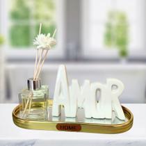 Kit Sala Decorativo difusor de ambientes aromático com Cerâmica e bandeja espelhada 25cm