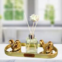 Kit Sala Decorativo difusor de ambientes aromático com Cerâmica e bandeja espelhada 25cm